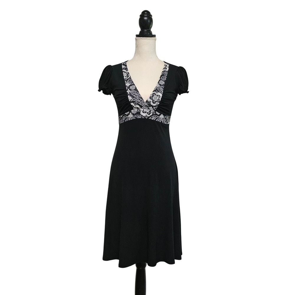 Vintage Y2K Candies Black Paisley Tie-Back Ruched V-Neck Dress Size S Whimsigoth